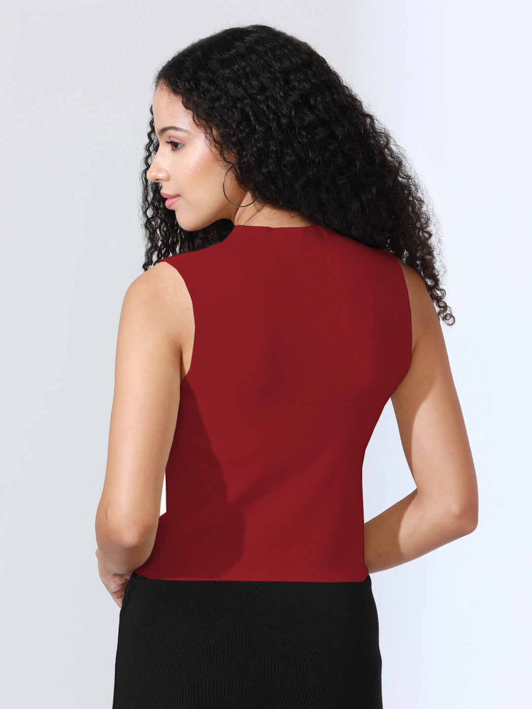 Women's Red Ribbed Sleeveless Top