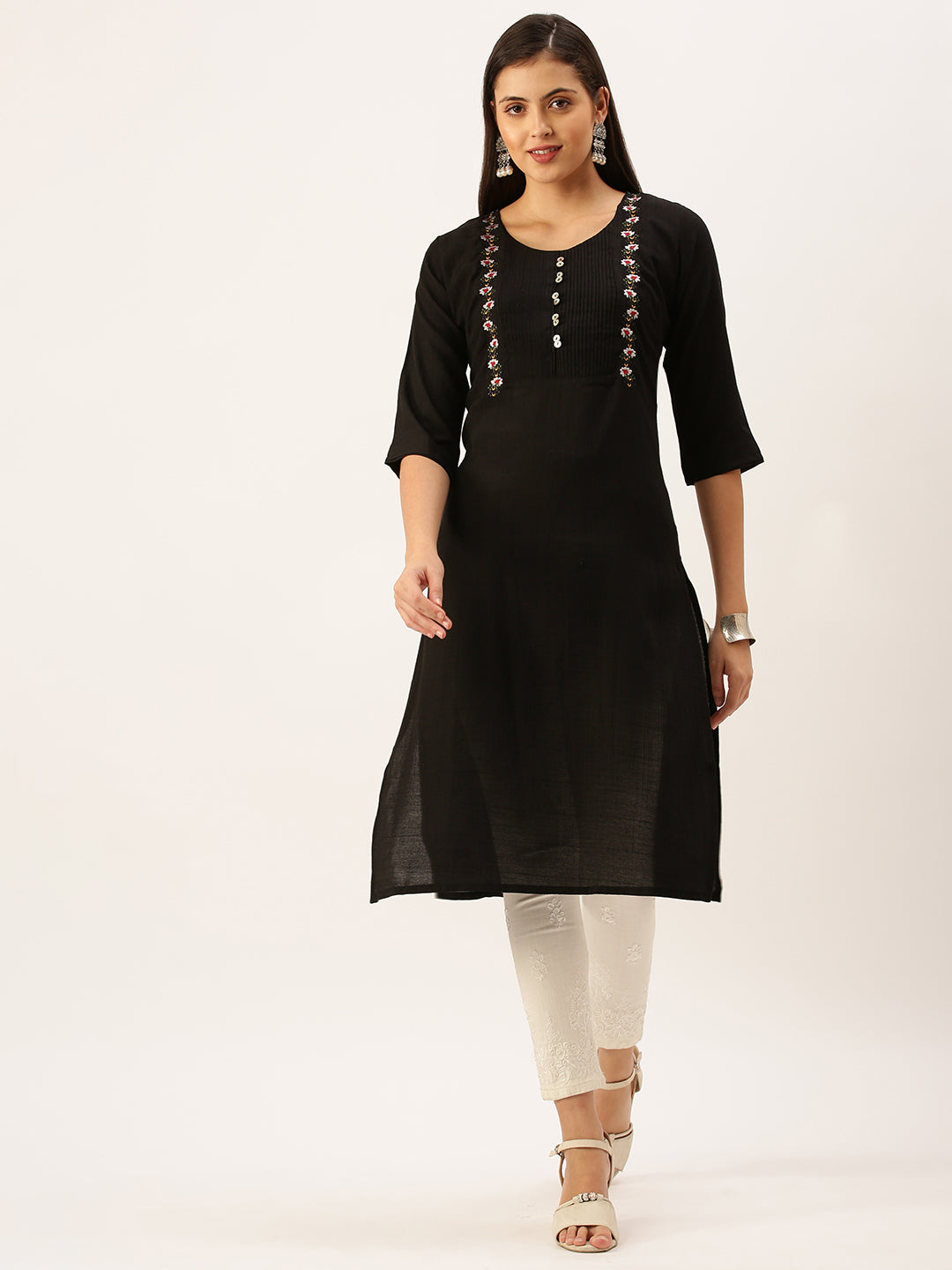 Women's Black Solid Straight Kurta