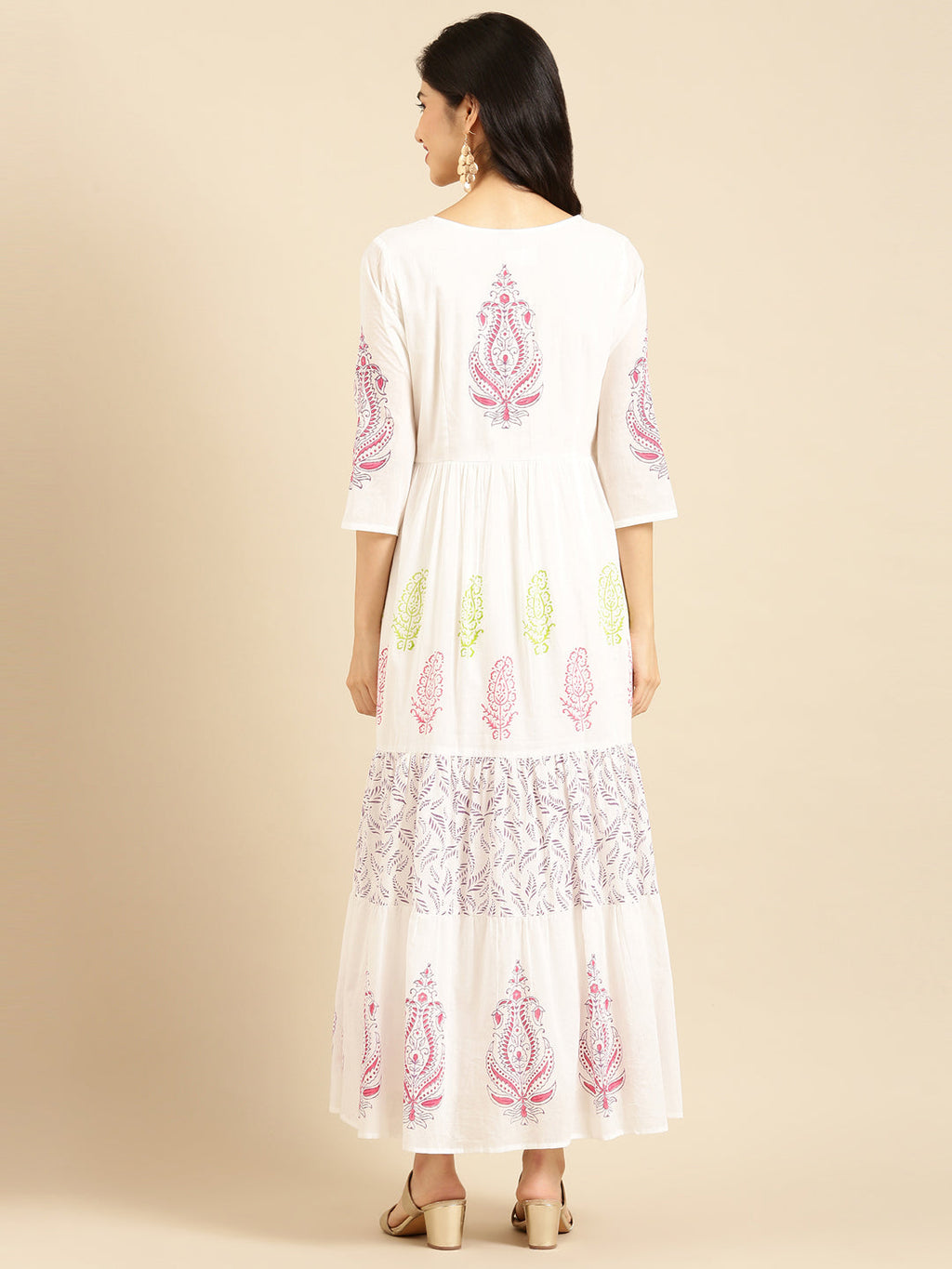 Women's White Ethnic Motifs Printed Anarkali Kurta