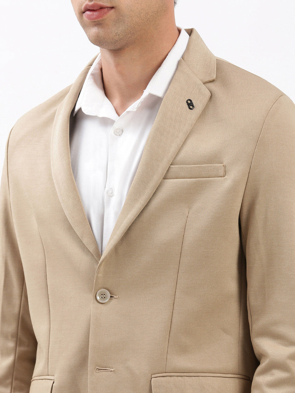 Men's Beige Notched Lapel Collar Slim-Fit Single Breasted Blazer