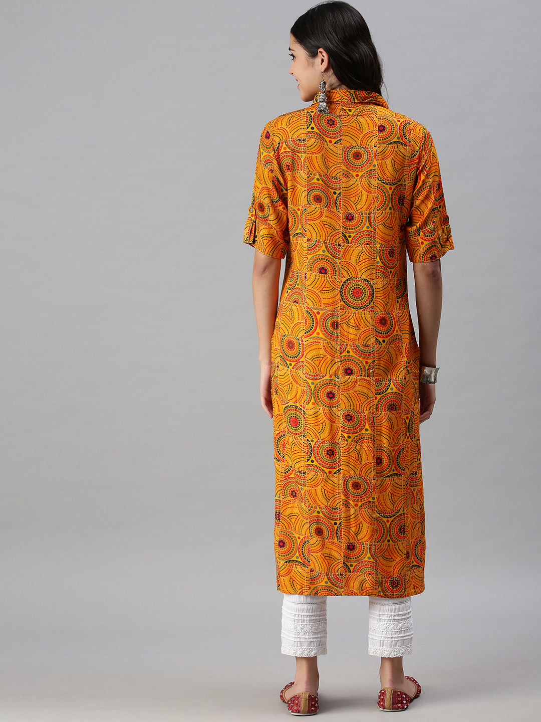 Women's Yellow Ethnic Motifs Printed Cotton Straight Kurta