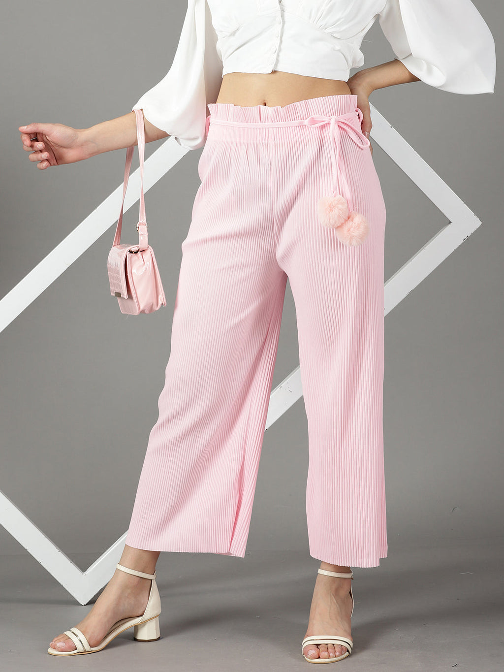 Women's Pink Relaxed Straight Fit Parallel Trouser