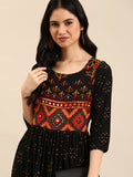 Women's Black Printed Anarkali Kurta