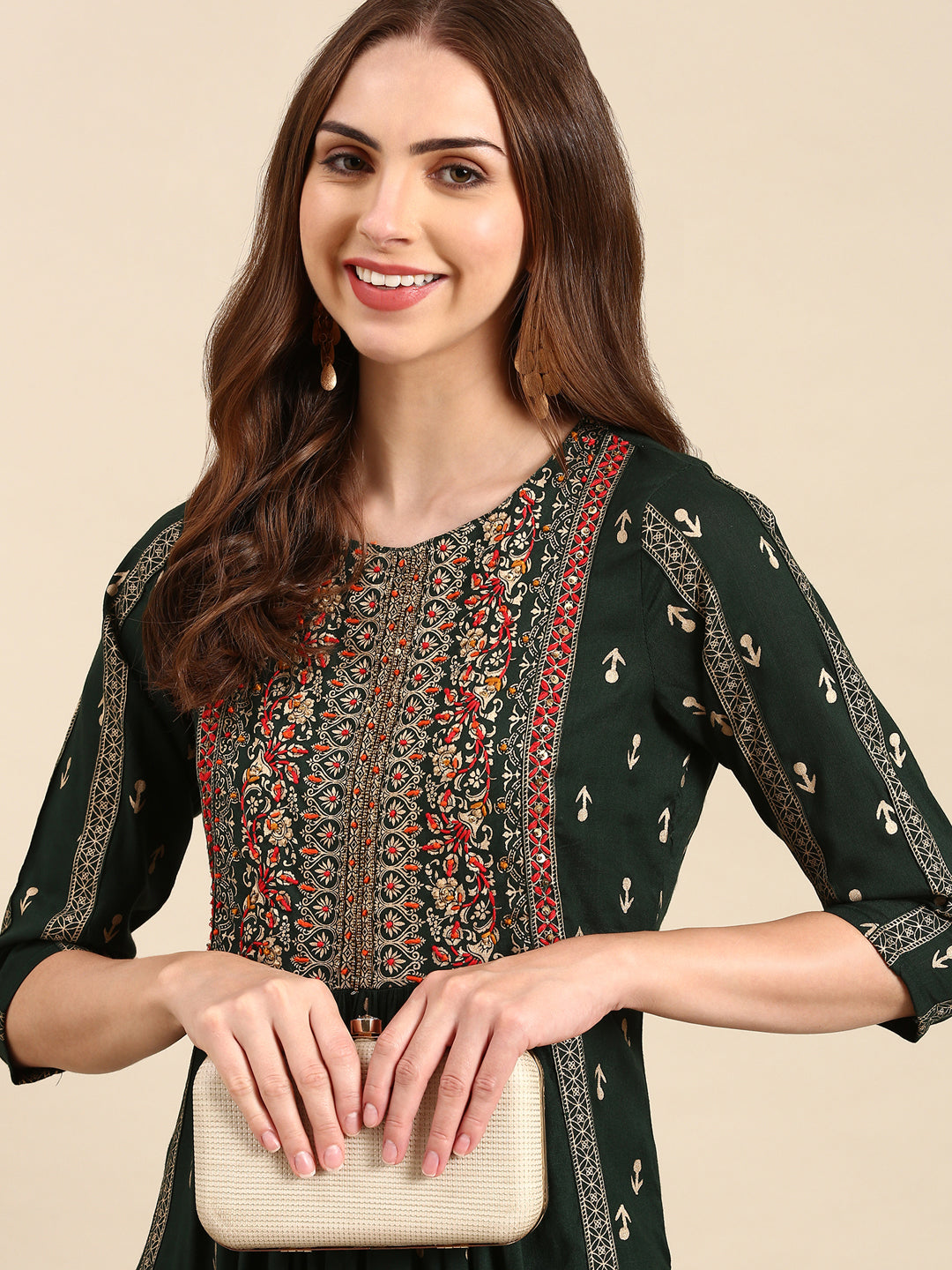 Women's Green Anarkali Cotton Kurta