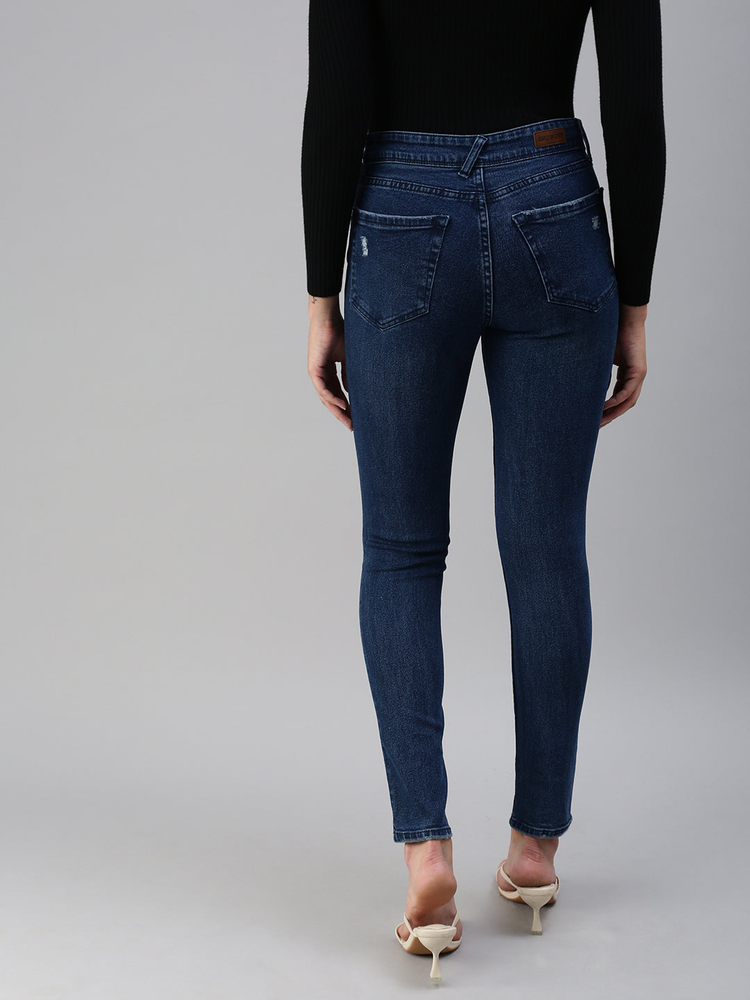 Women's Blue Slim Fit High-Rise Slash Knee Stretchable Jeans