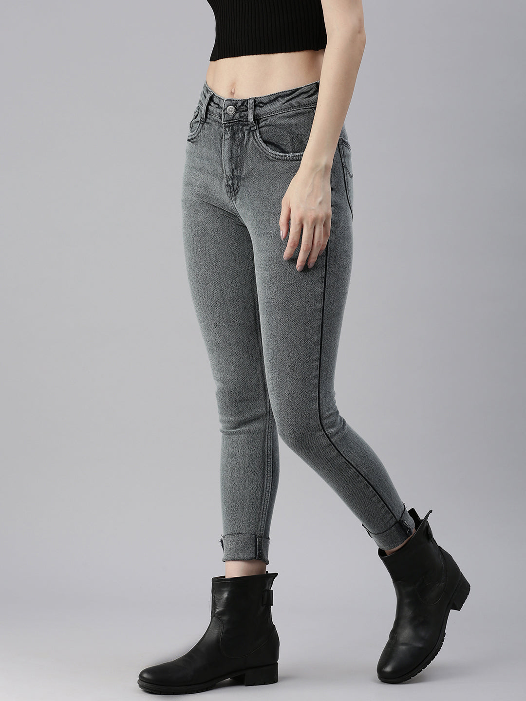 Women's Grey Skinny Fit High-Rise Stretchable Jeans