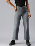 Women's Grey Wide Leg High-Rise Heavy Fade Stretchable Denim Jeans