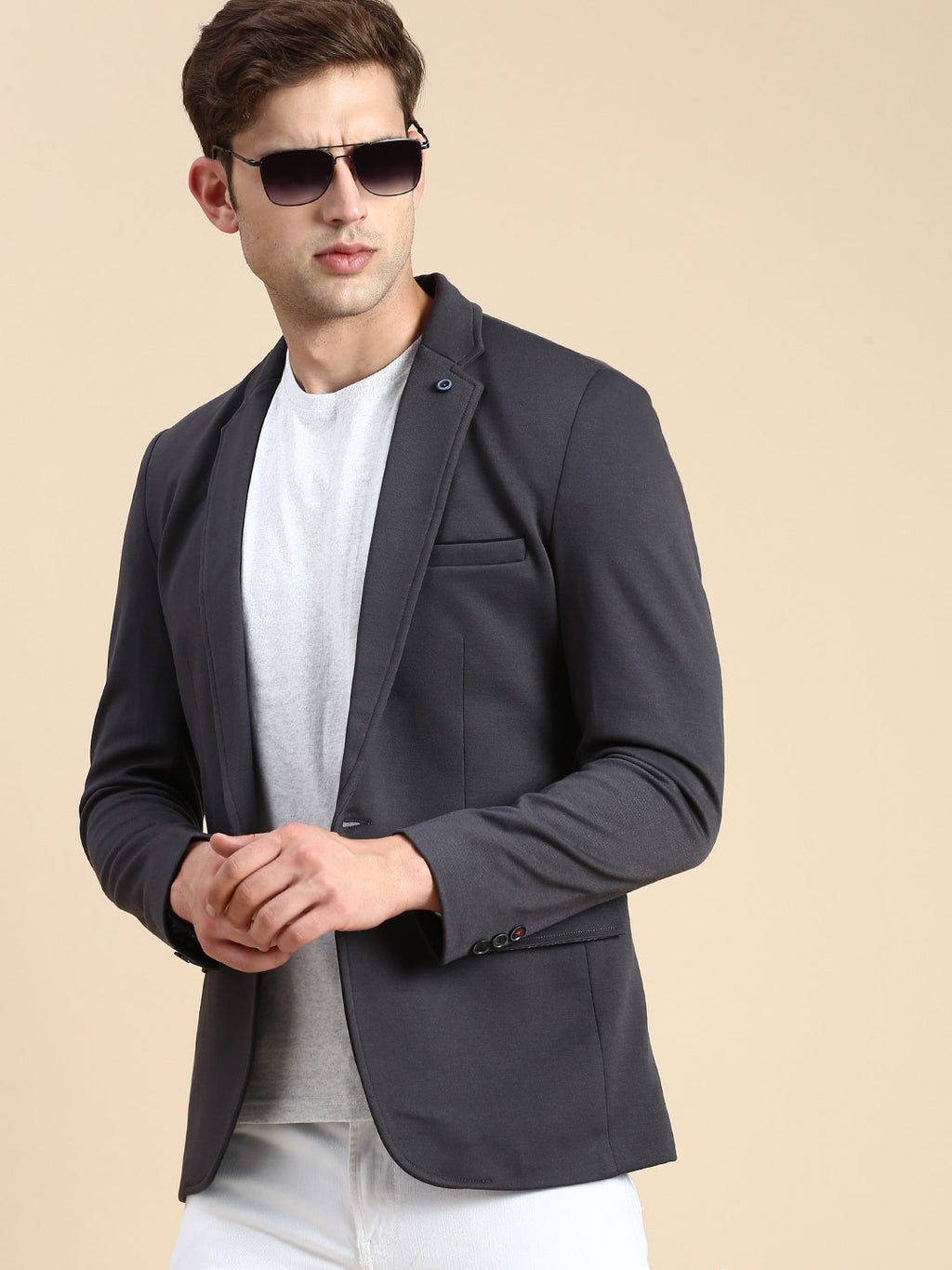 Men's Grey Slim-Fit Single Breasted Blazer