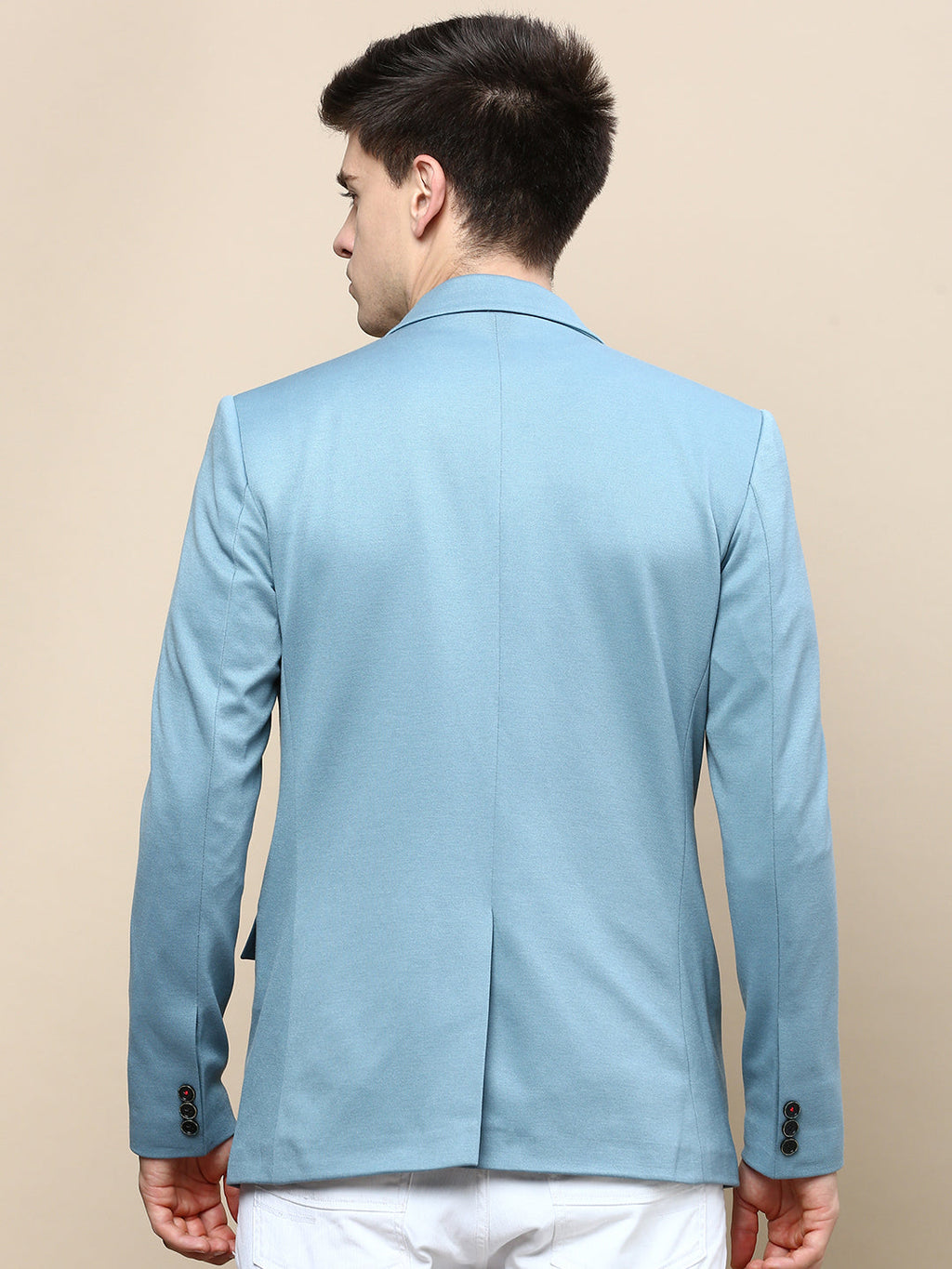Men's Turquoise Blue Slim-Fit Single Breasted Cotton Blazer
