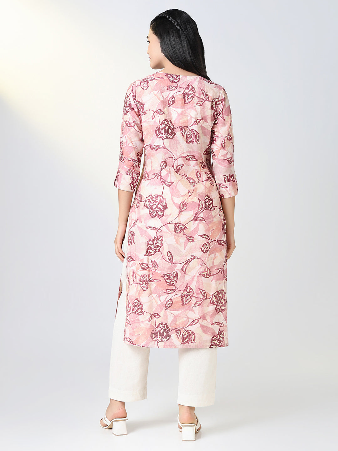 Women's Pink Floral Straight Kurta