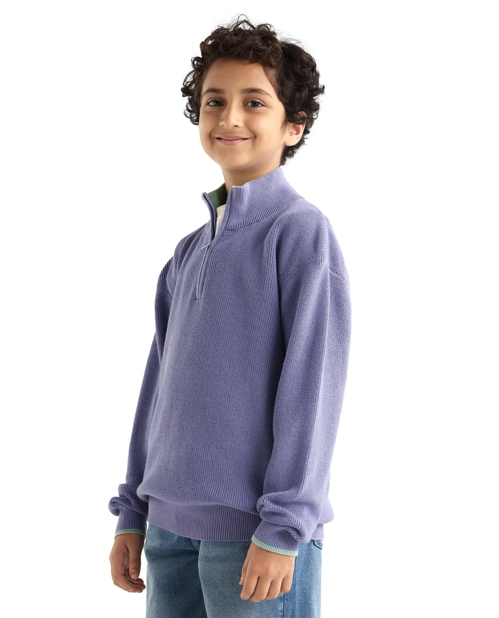 Rare Ones Kids Nack Light Purple Cotton Solid Zipper Closure Regular Fit Sweater