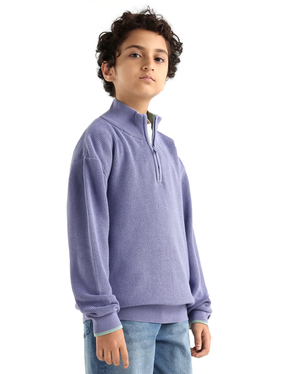Rare Ones Kids Nack Light Purple Cotton Solid Zipper Closure Regular Fit Sweater