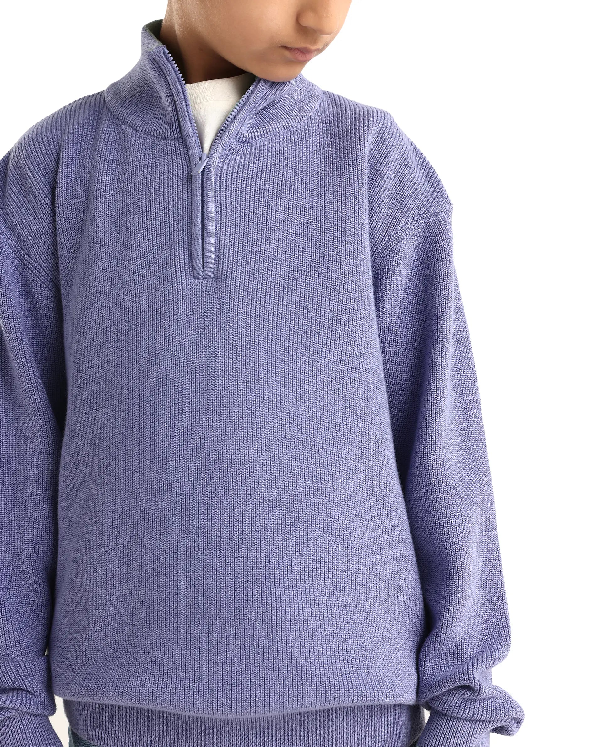 Rare Ones Kids Nack Light Purple Cotton Solid Zipper Closure Regular Fit Sweater