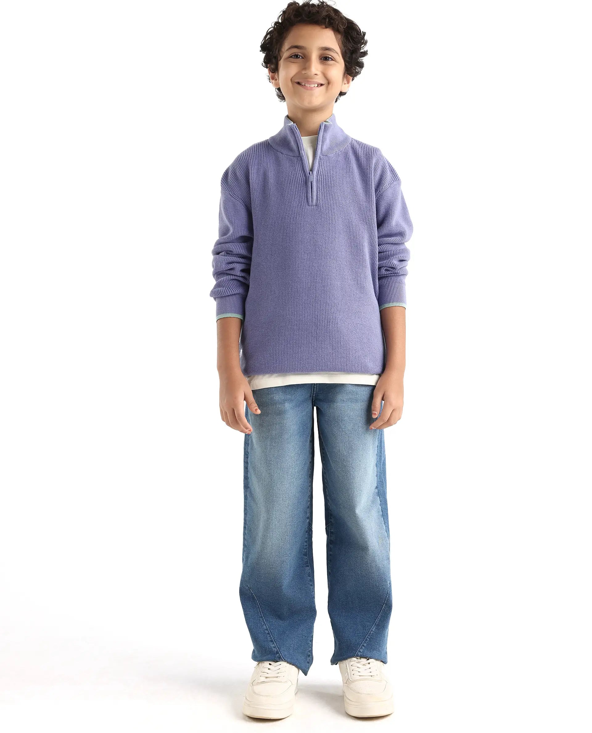 Rare Ones Kids Nack Light Purple Cotton Solid Zipper Closure Regular Fit Sweater