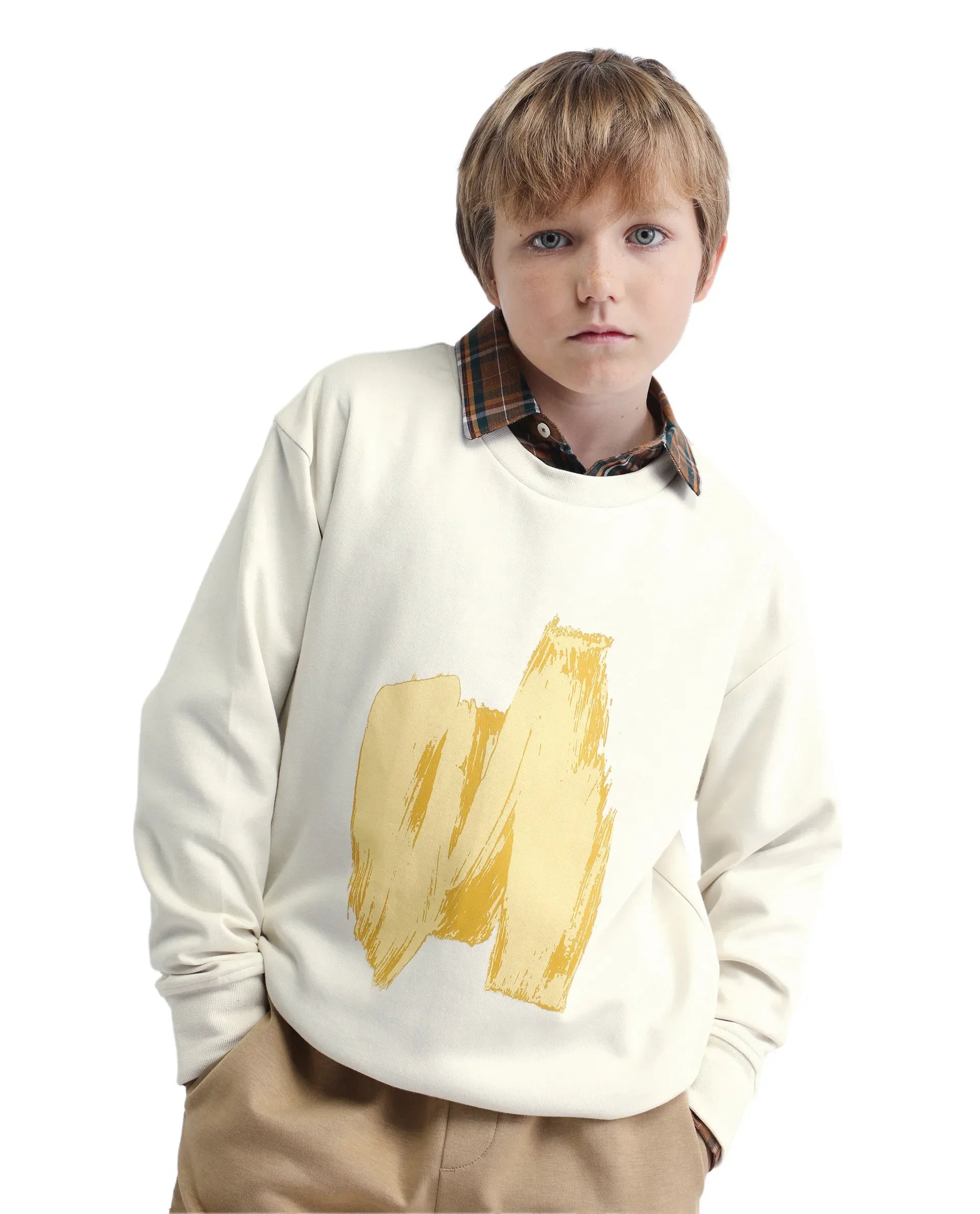 Rare Ones Kids Bunk Off White Cotton Blend Regular Fit Sweatshirt