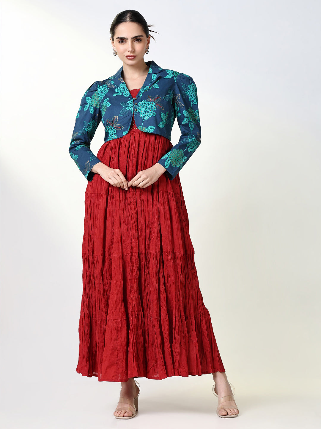 Women's Maroon Solid Anarkali Kurta with Overcoat