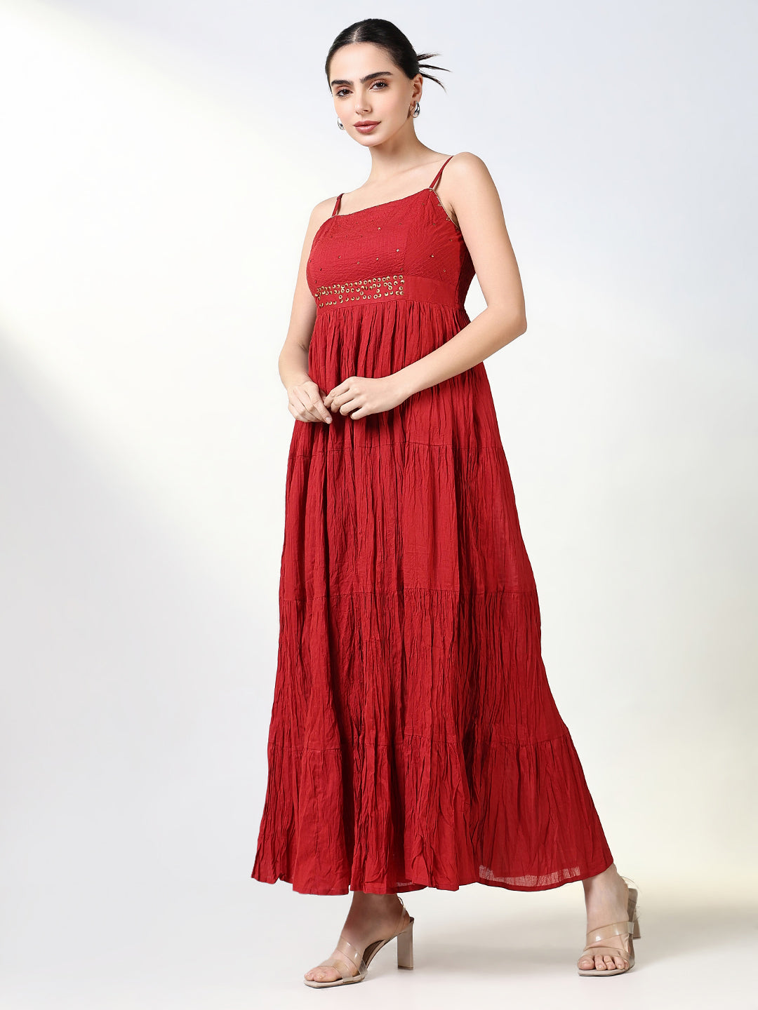 Women's Maroon Solid Anarkali Kurta with Overcoat