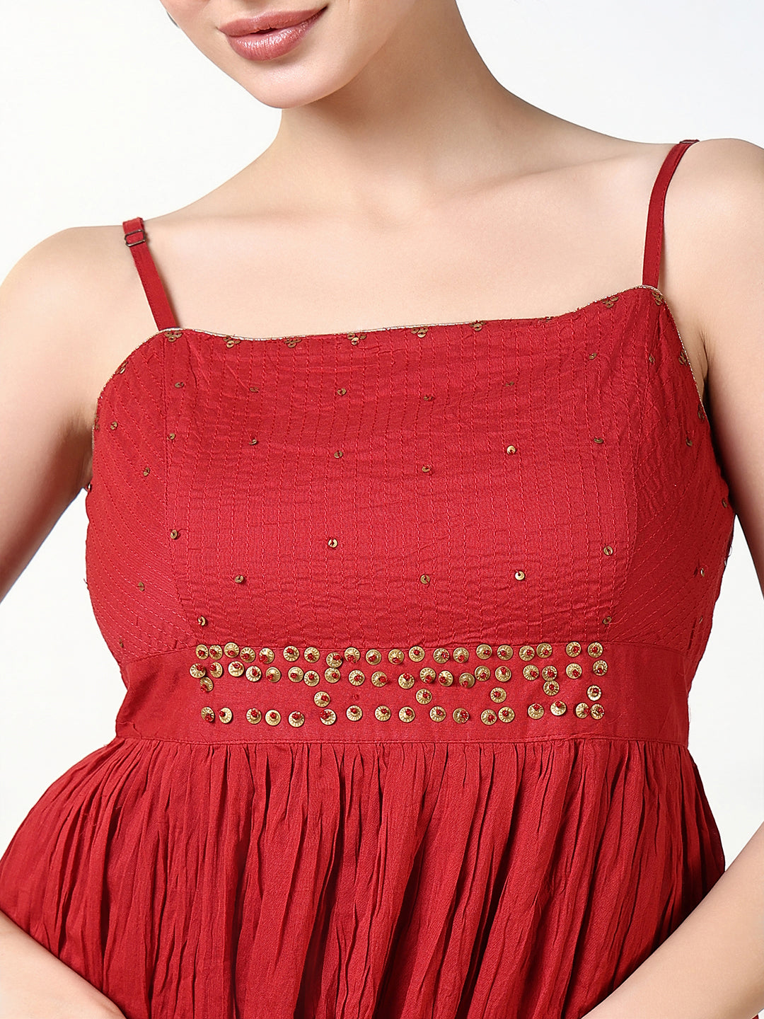 Women's Maroon Solid Anarkali Kurta with Overcoat