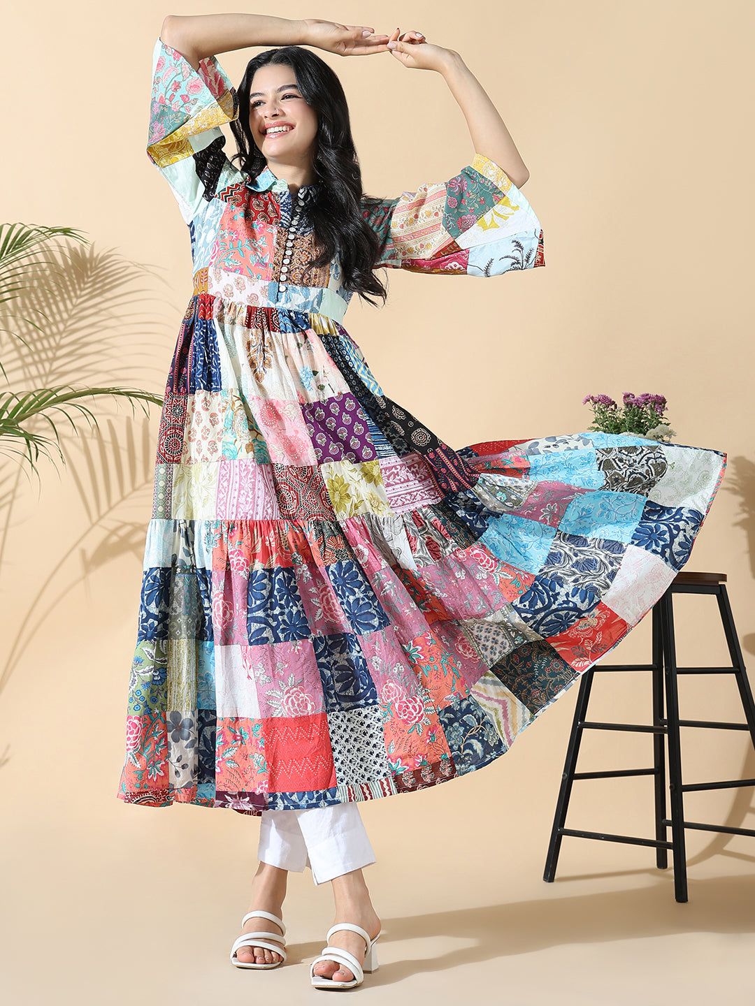 Women's Multi Printed Cotton Anarkali Kurta
