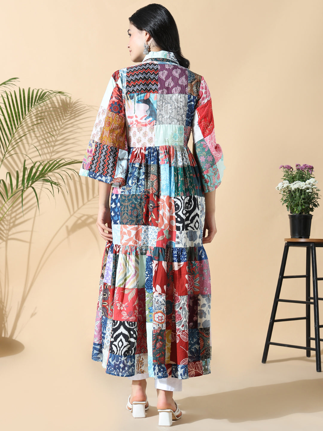 Women's Multi Printed Cotton Anarkali Kurta