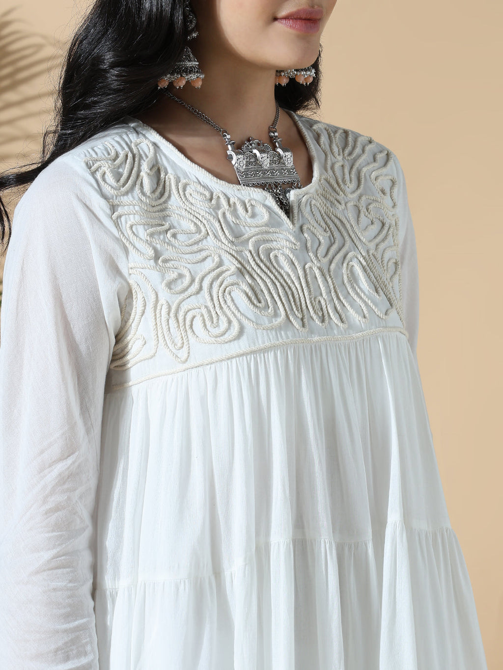 Women's White Solid Cotton Anarkali Kurta with Inner