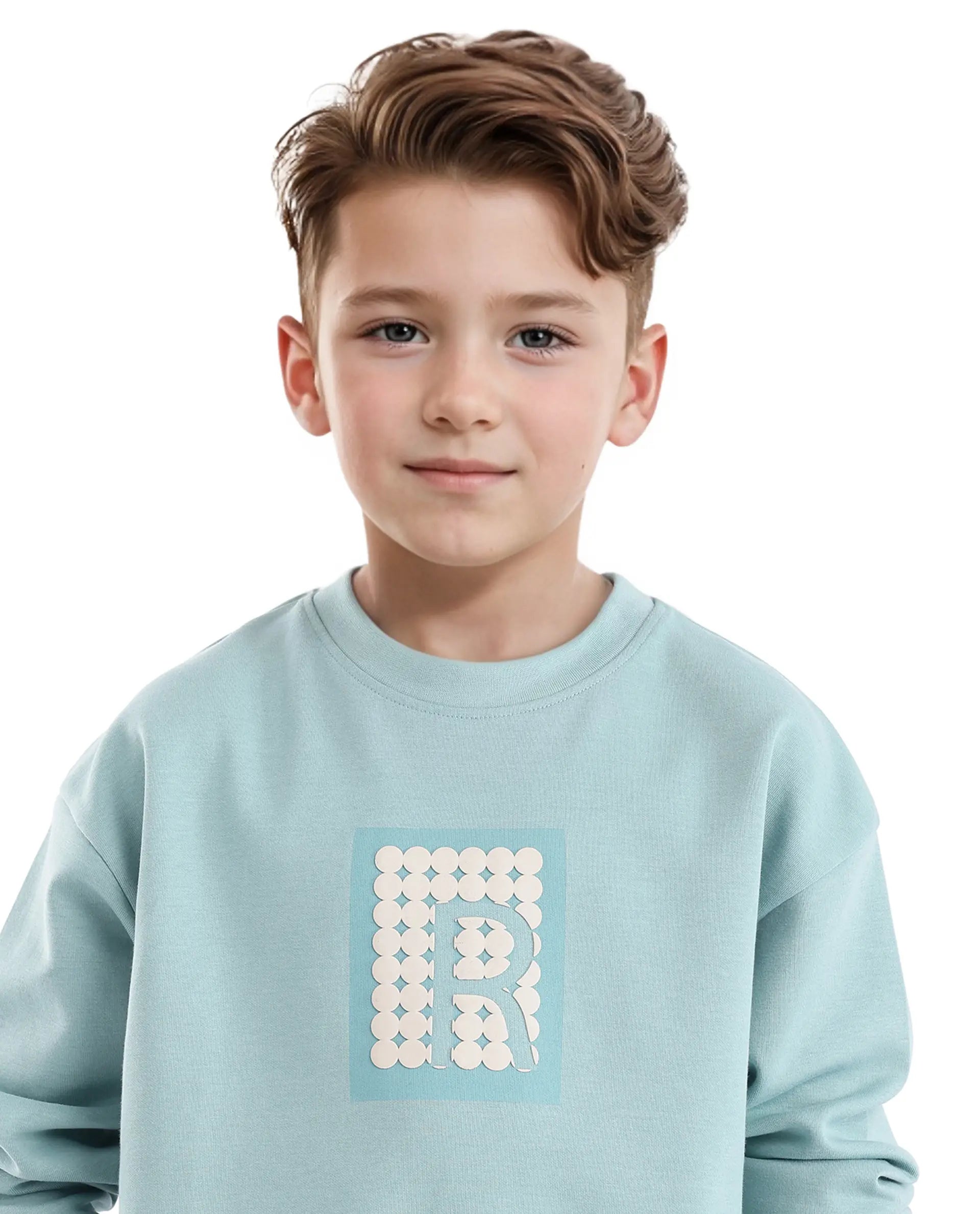 Rare Ones Kids Poks Pastel Turq Cotton Full Sleeve Hd Print And Discharge Print Sweatshirt