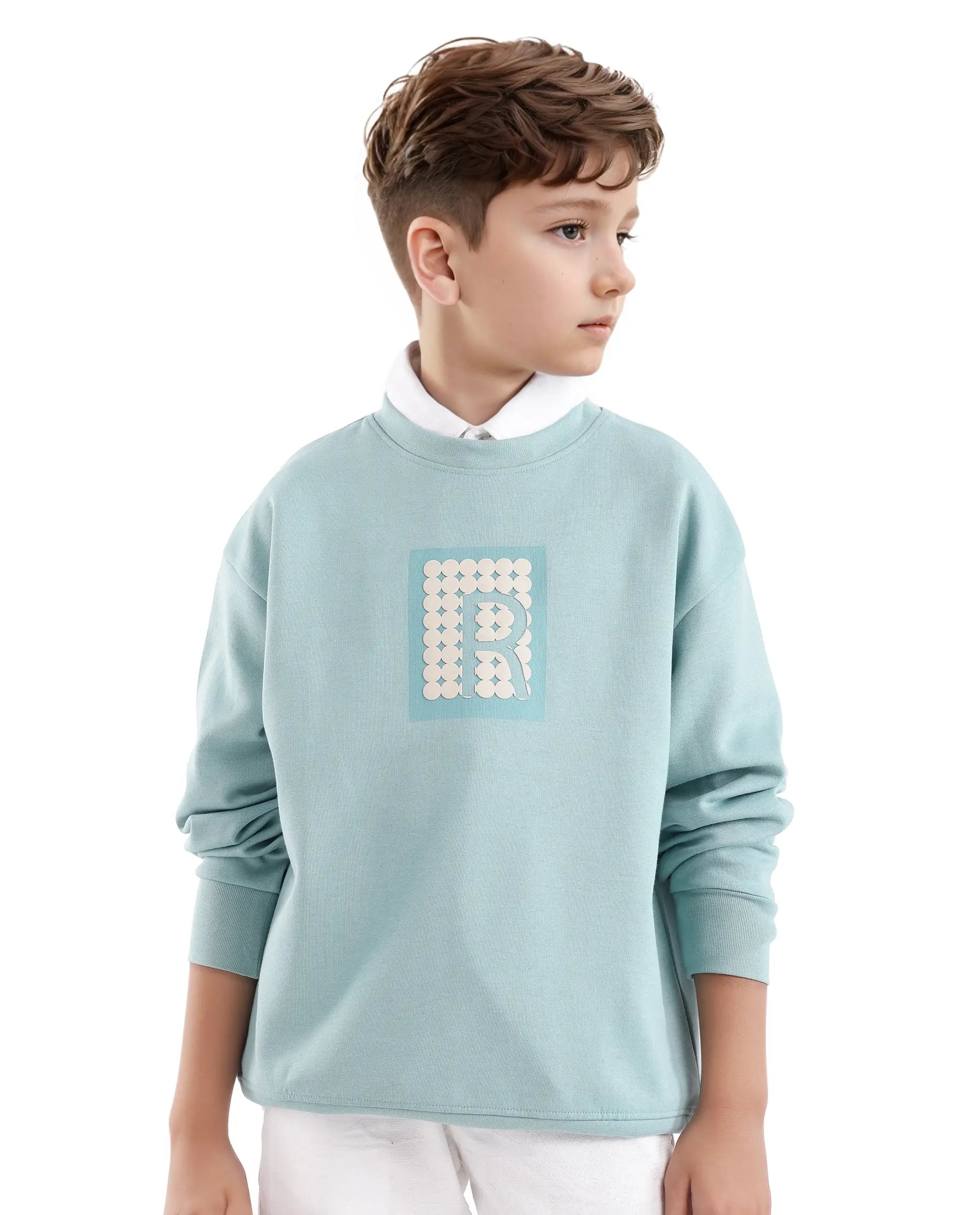 Rare Ones Kids Poks Pastel Turq Cotton Full Sleeve Hd Print And Discharge Print Sweatshirt