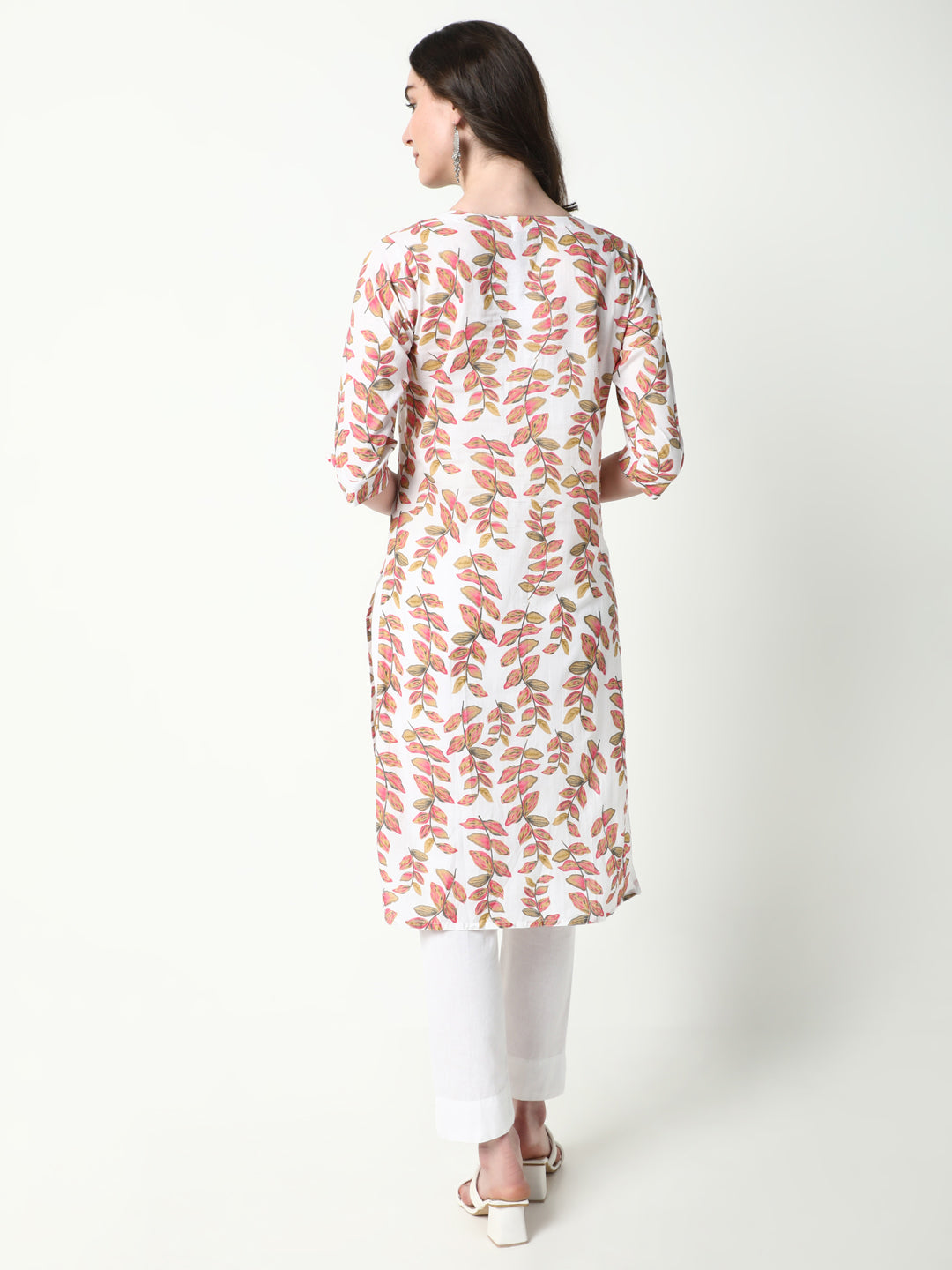 Women's Peach Floral Straight Kurta
