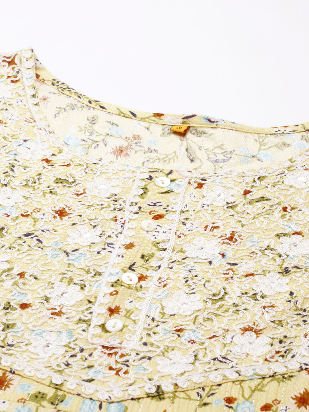 Women's Yellow Floral Printed A-Line Kurta