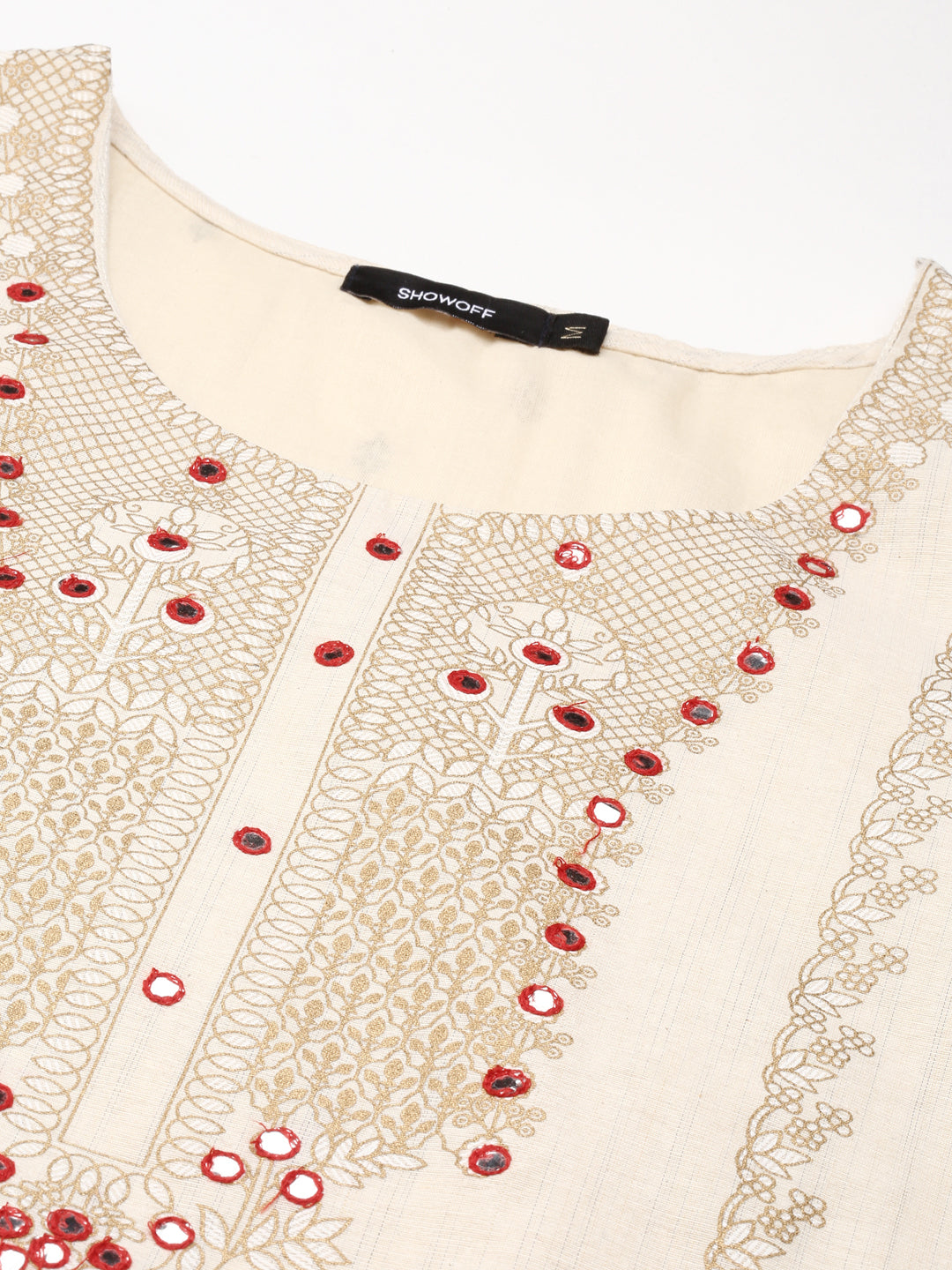 Women's Beige Floral Embroidered Straight Kurta