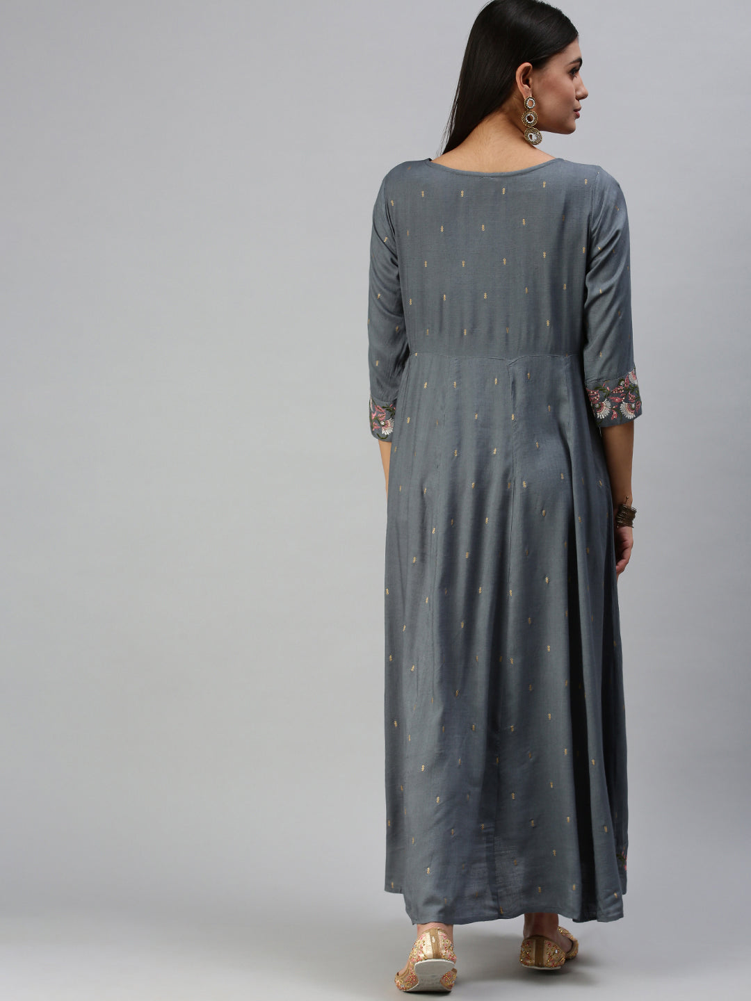 Women's Blue Floral Embroidered Thread Work Anarkali Kurta