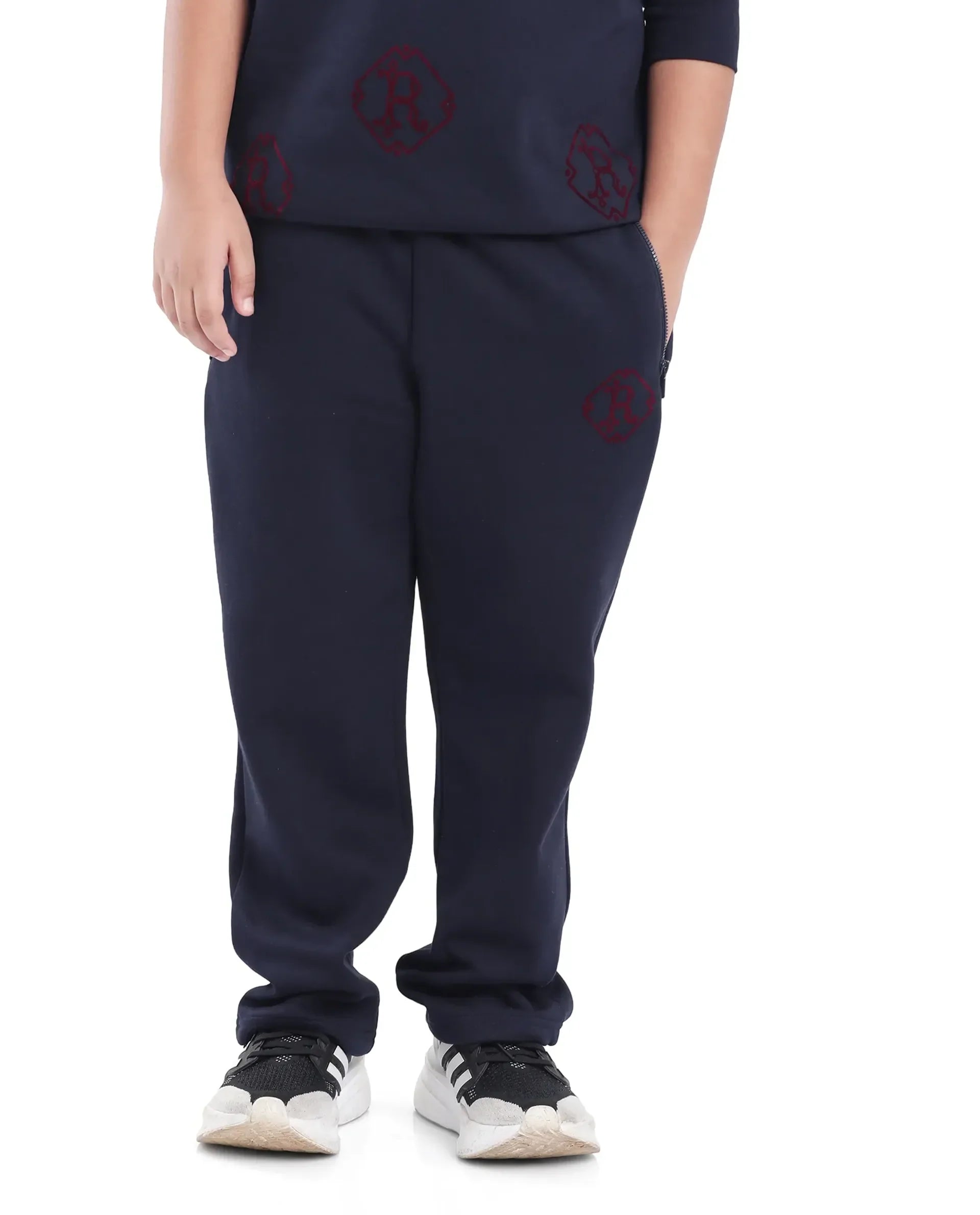 Rare Ones Kids Rinz Navy Cotton Poly Flock Print Trackpant