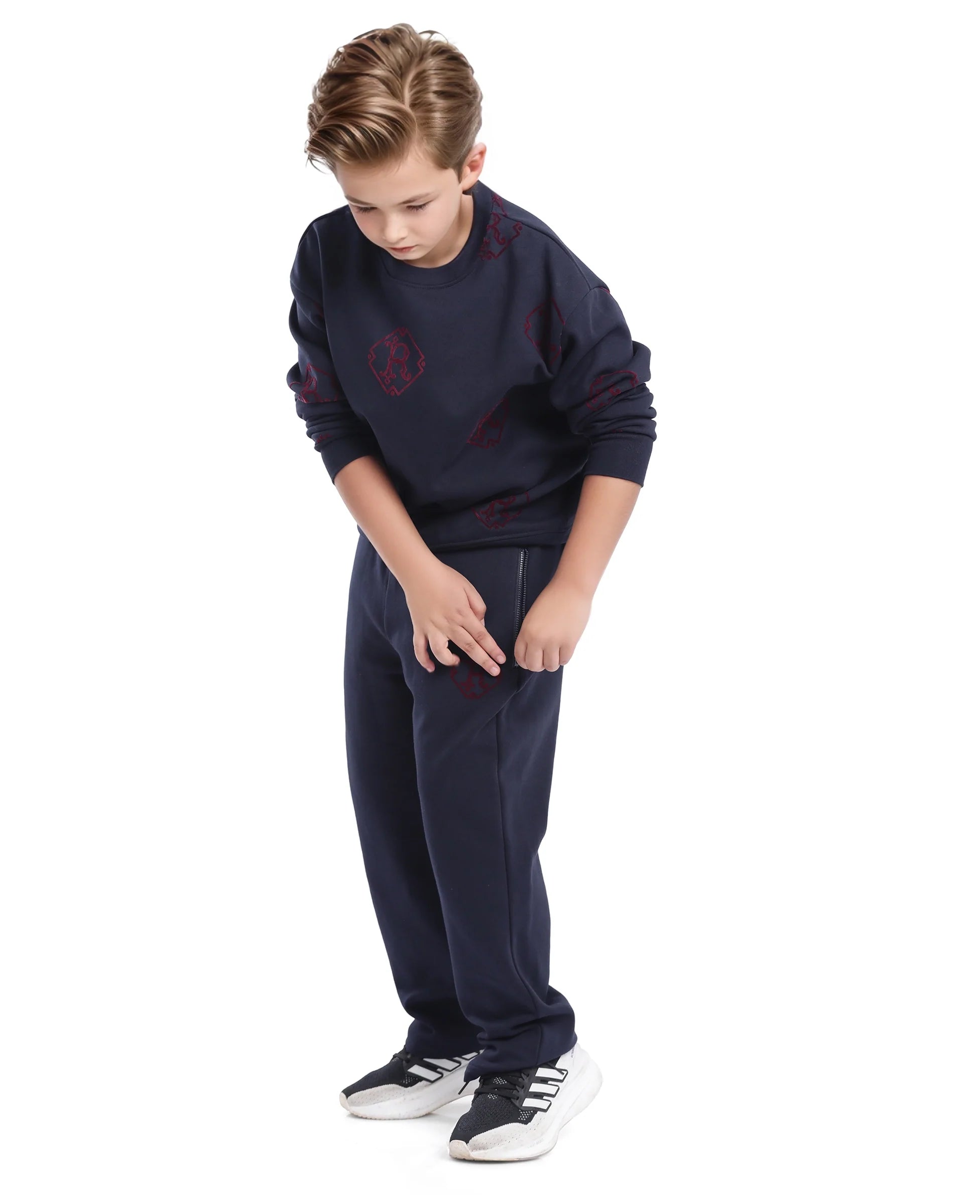 Rare Ones Kids Rinz Navy Cotton Poly Flock Print Trackpant