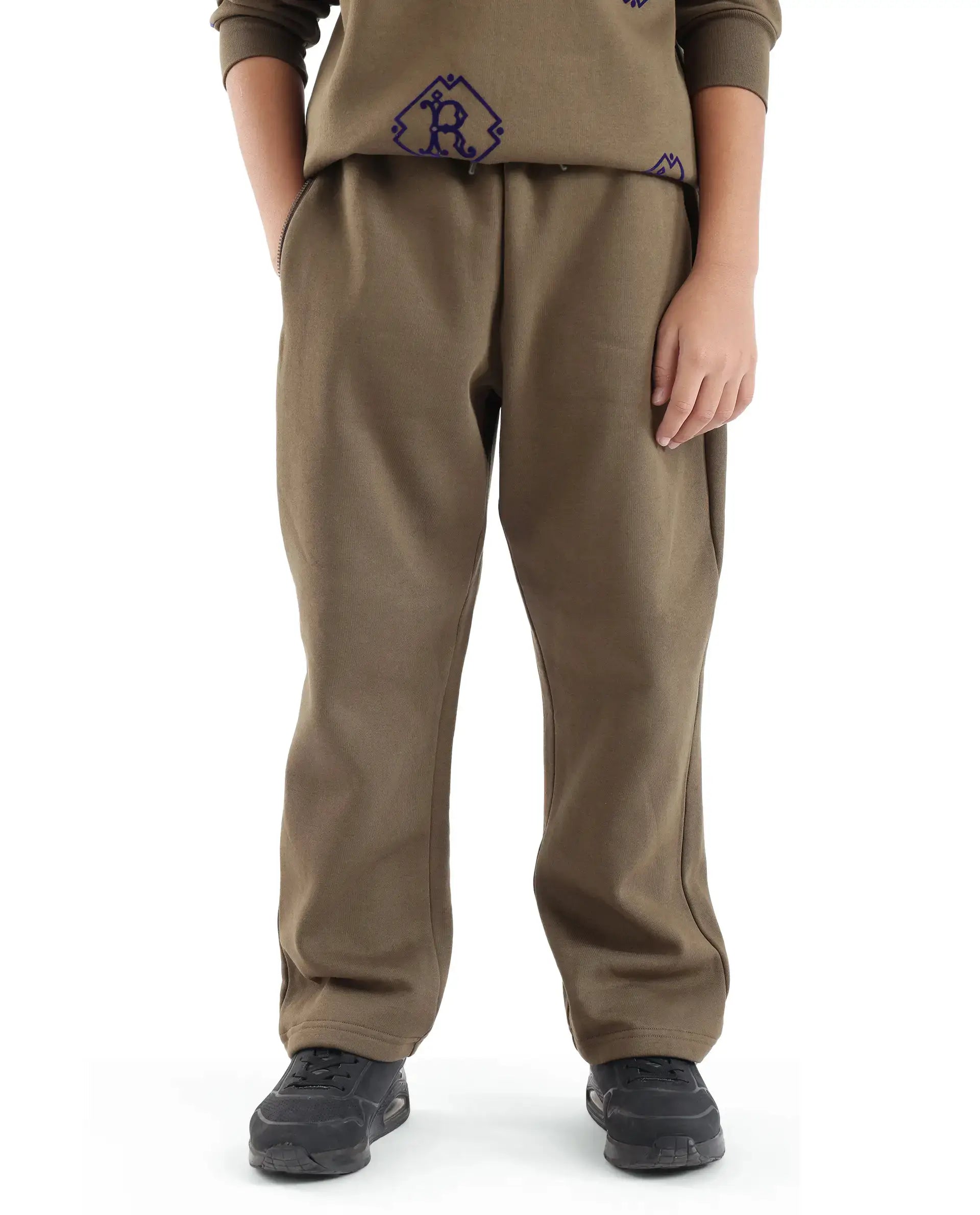 Rare Ones Kids Rinz Olive Cotton Poly Flock Print Trackpant