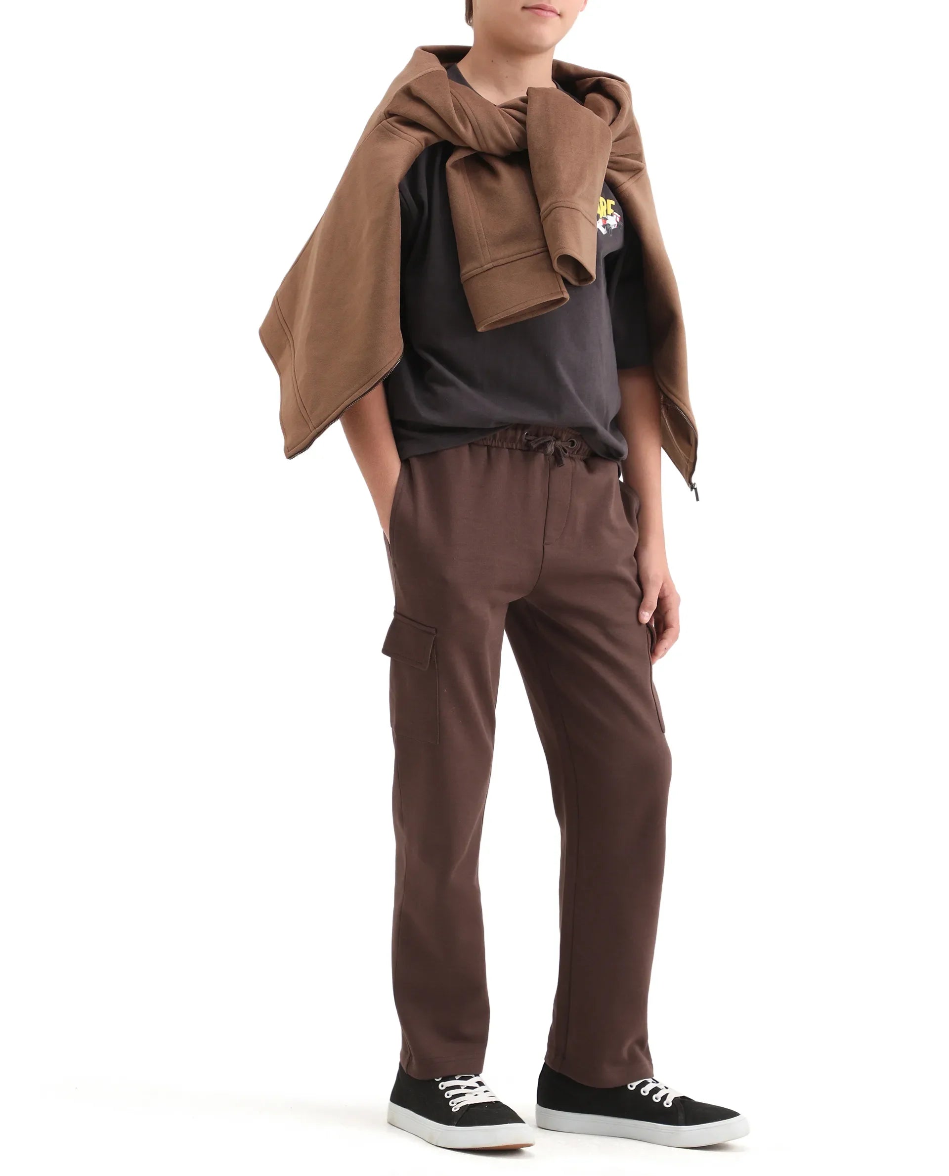 Rare Ones Kids Nitro-B Brown Cotton Blend Plain Regular Fit Trackpant