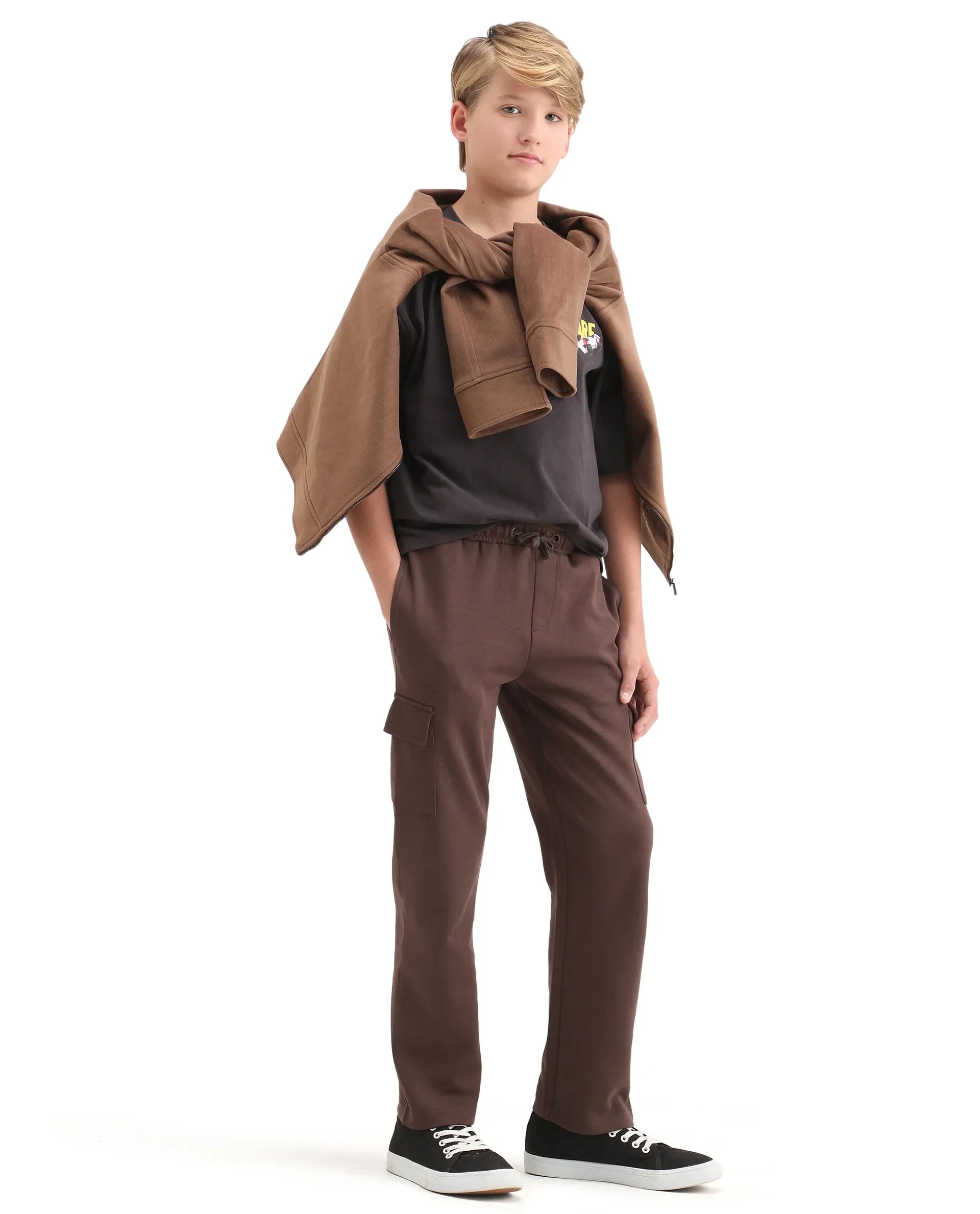 Rare Ones Kids Nitro-B Brown Cotton Blend Plain Regular Fit Trackpant