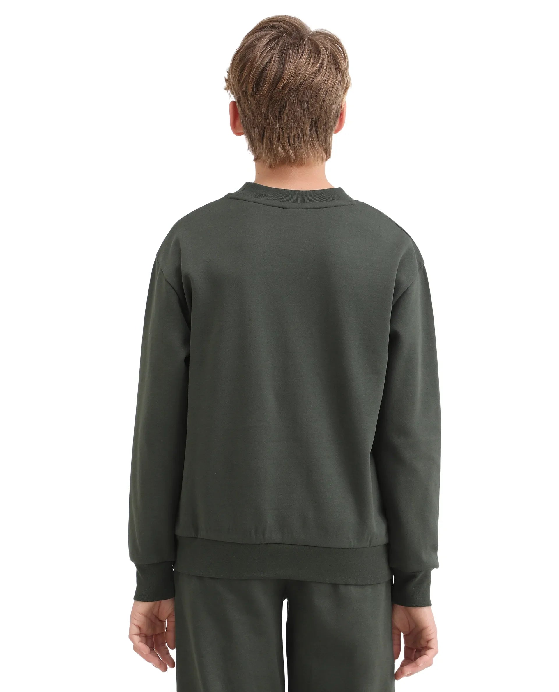 Rare Ones Kids Rune Olive Cotton Blend Pull-On Closure Graphic Printed Full Sleeves Oversized Sweatshirt