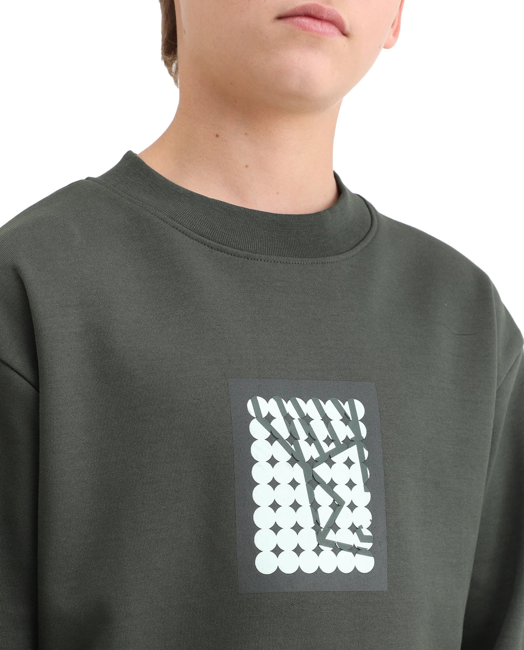 Rare Ones Kids Rune Olive Cotton Blend Pull-On Closure Graphic Printed Full Sleeves Oversized Sweatshirt