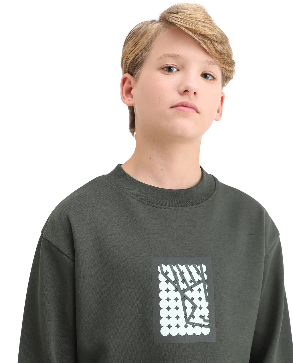 Rare Ones Kids Rune Olive Cotton Blend Pull-On Closure Graphic Printed Full Sleeves Oversized Sweatshirt