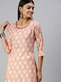Women's Peach Ethnic Motifs Straight Kurta