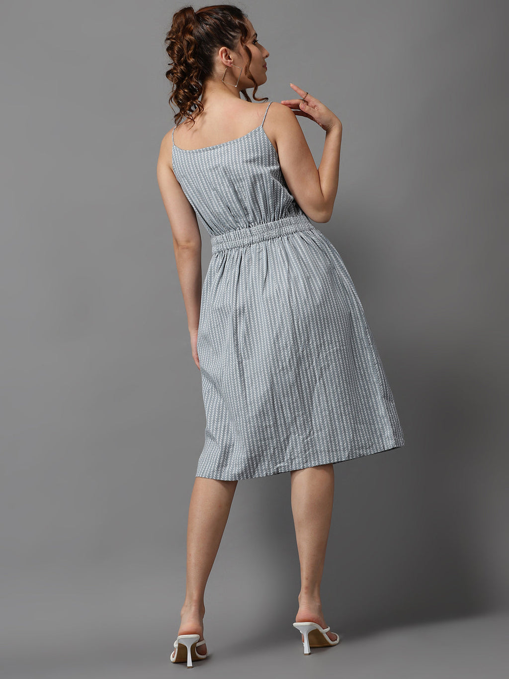 Women's Grey Printed A-Line Dress
