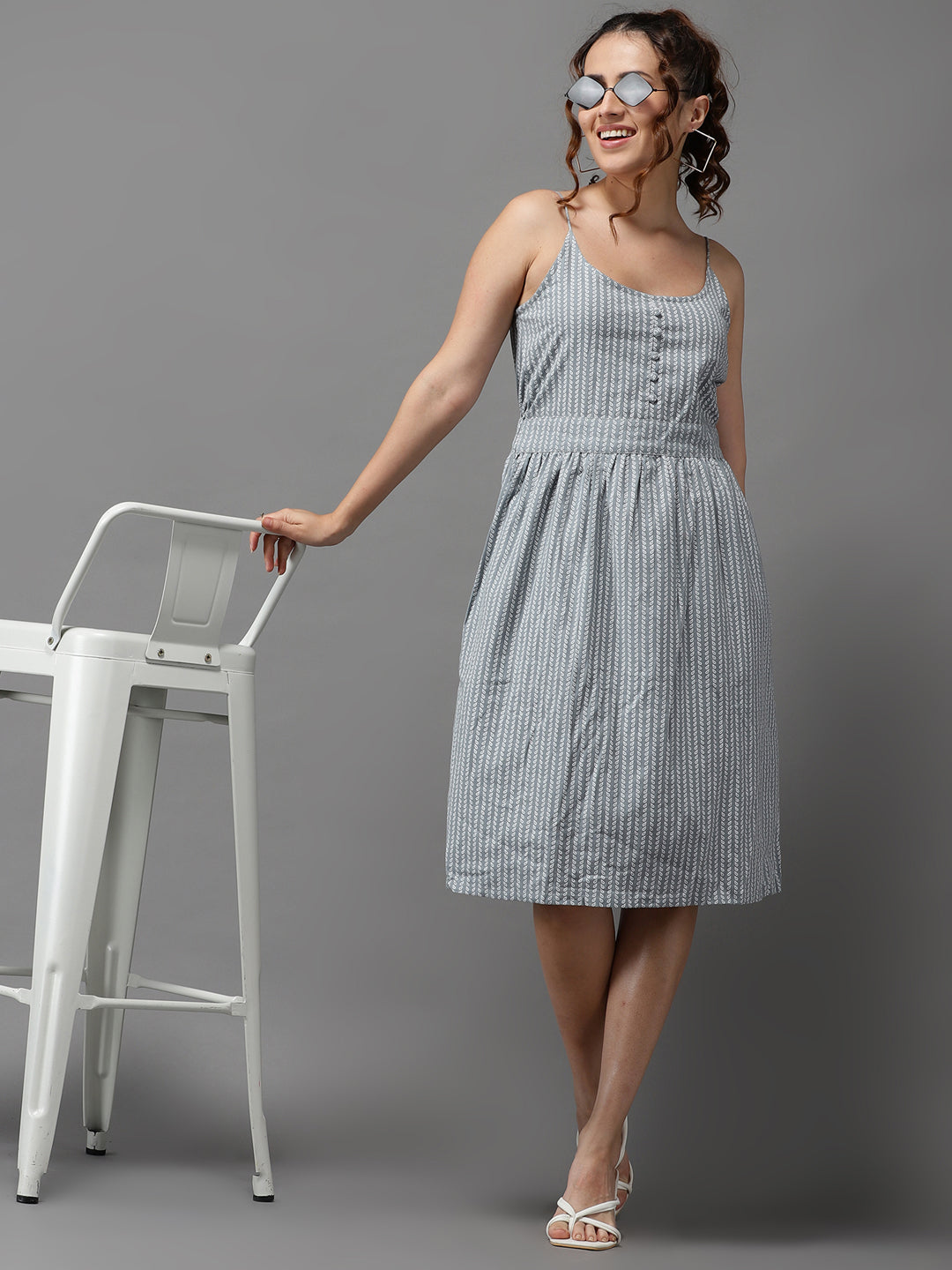 Women's Grey Printed A-Line Dress