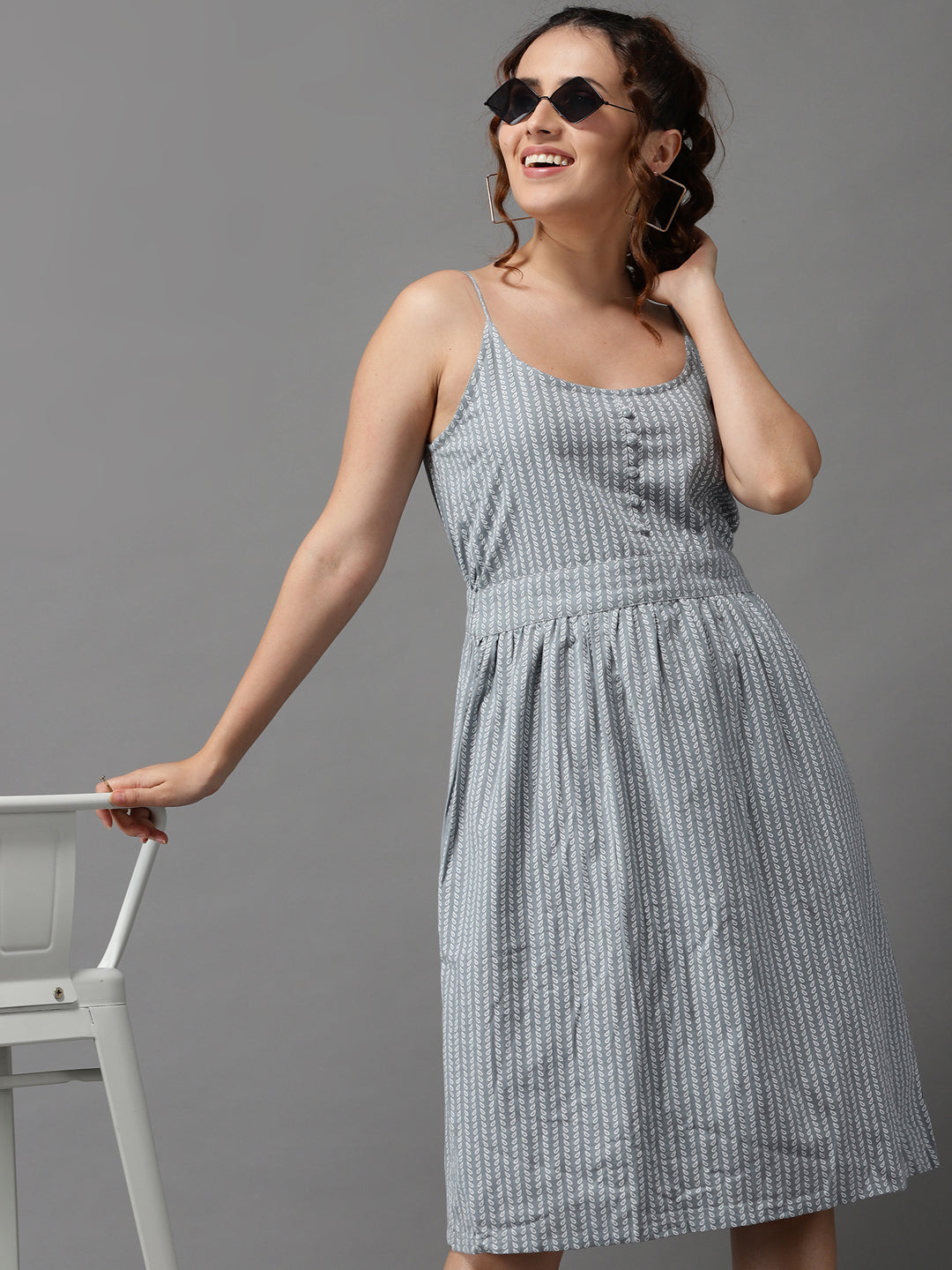 Women's Grey Printed A-Line Dress