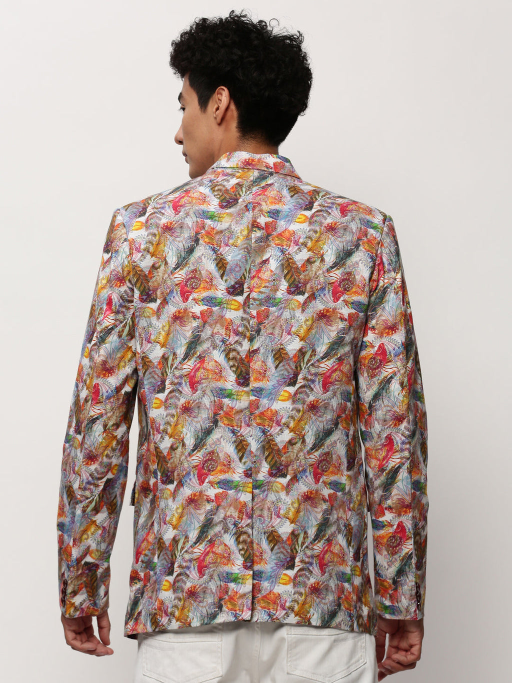 Men's Multi Printed Slim-Fit Cotton Single Breasted Blazer