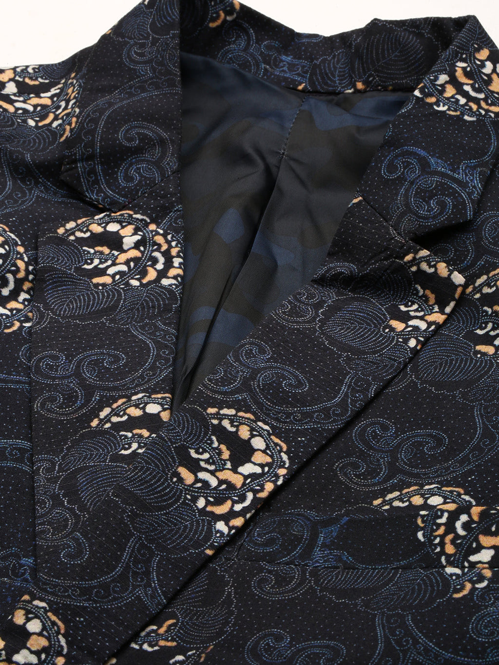 Men's Black Printed Notched Lapel Single Breasted Blazer