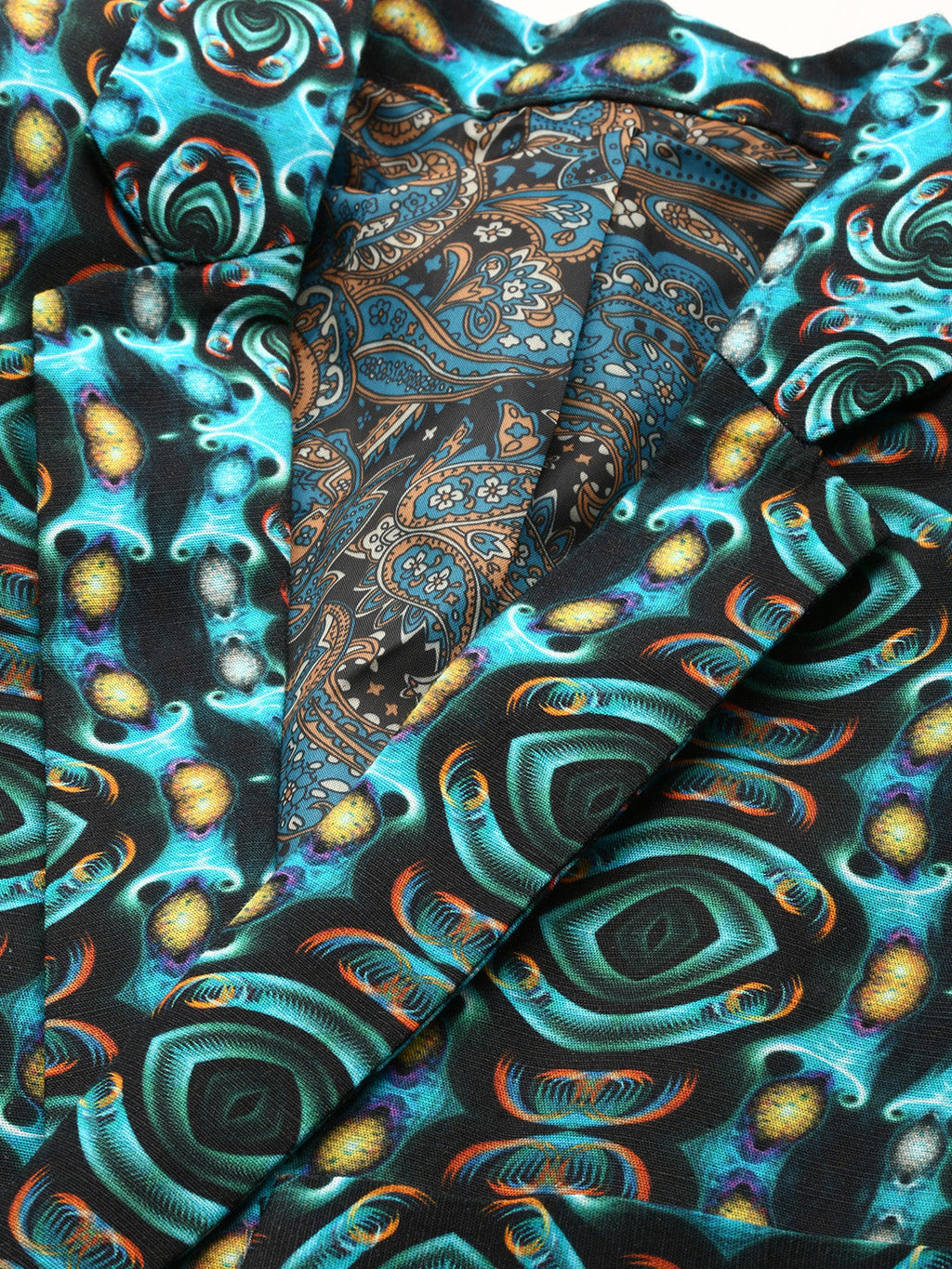 Men's Turquoise Blue Printed Slim-Fit Cotton Single Breasted Blazer