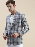 Men's Grey Checked Notched Lapel Collar Single-Breasted Blazer