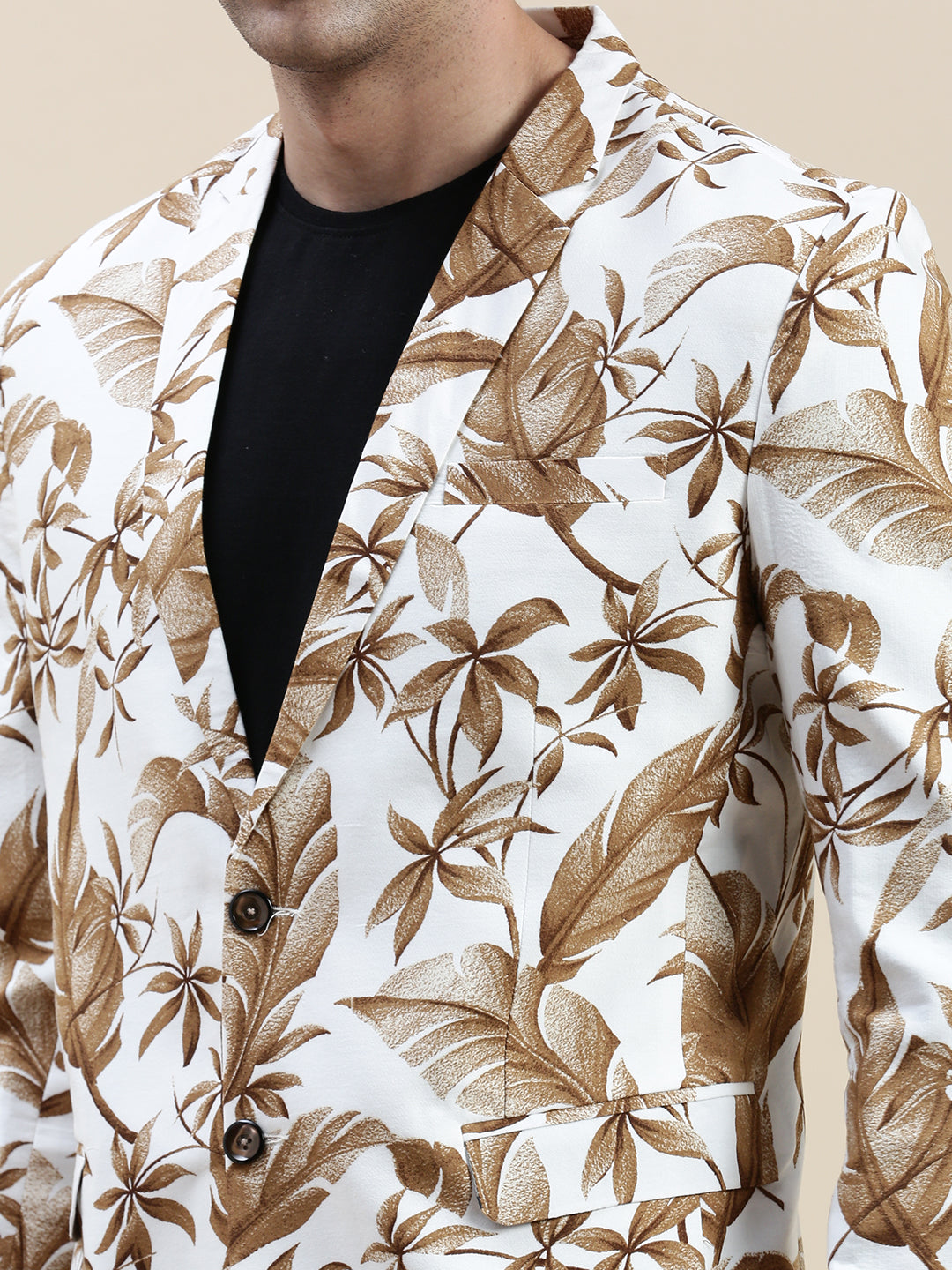 Men's White Printed Cotton Blazers