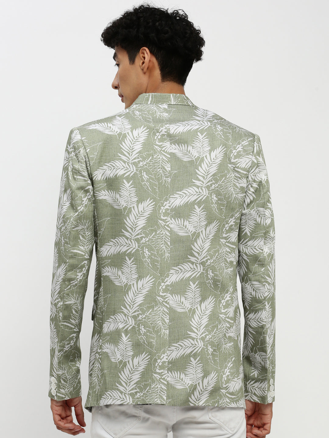 Men's Sea Green Printed Notched Lapel Single Breasted Slim-Fit Blazer