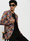 Men's Multi Printed Notched Lapel Single Breasted Blazer